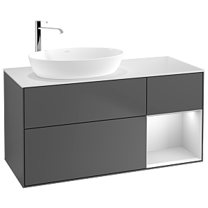 Villeroy und Boch Finion Waschtischunterschrank F931MTGK 120cm, Abdeckplatte white matt, Regale White matt lacquer, Anthracite matt