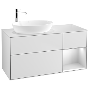 Villeroy et Boch Finion Villeroy et Boch F931MTMT 120cm, plaque de recouvrement blanc mat, étagères laqué blanc mat, laqué blanc mat