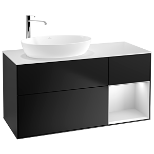 Villeroy et Boch Finion Villeroy et Boch F931MTPD 120cm, plaque de recouvrement blanc mat, étagères laqué blanc mat, laqué noir mat