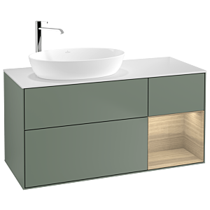 Villeroy et Boch Finion Villeroy et Boch F931PCGM 120cm, plaque de finition blanc mat, étagères Oak Veneer , Olive Matt Lacquer