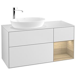 Villeroy und Boch Finion Waschtischunterschrank F931PCMT 120cm, Abdeckplatte white matt, Regale Oak Veneer, White matt lacquer