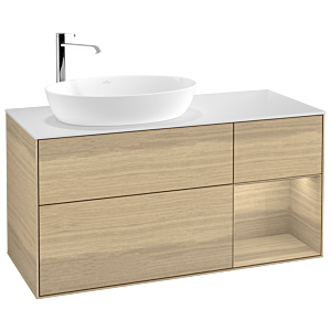 Villeroy und Boch Finion Waschtischunterschrank F931PCPC 120cm, Abdeckplatte white matt, Regale Oak Veneer, Oak Veneer