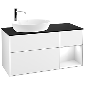 Villeroy und Boch Finion Waschtischunterschrank F932GFGF 120cm, Abdeckplatte black matt, Regale Glossy white lacquer, Glossy white lacquer