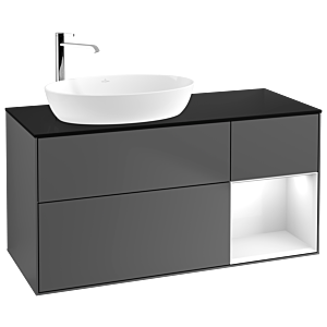 Villeroy und Boch Finion Waschtischunterschrank F932GFGK 120cm, Abdeckplatte black matt, Regale Glossy white lacquer, Anthracite matt