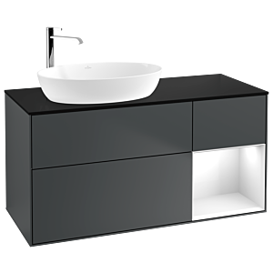 Villeroy und Boch Finion Waschtischunterschrank F932GFHG 120cm, Abdeckplatte black matt, Regale Glossy white lacquer, Midnight Blue Matt Lacquer