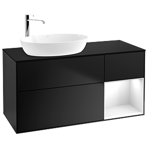 Villeroy und Boch Finion Waschtischunterschrank F932GFPD 120cm, Abdeckplatte black matt, Regale Glossy white lacquer, Black matt lacquer