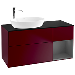 Villeroy et Boch Finion Villeroy et Boch F932GKHB 120cm, plaque de recouvrement noire mate, étagères laquées anthracite mat, Peony Matt