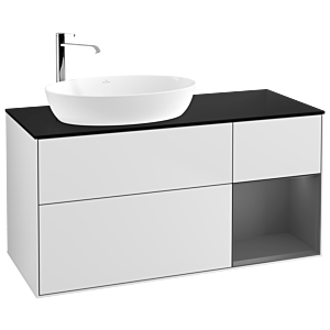 Villeroy und Boch Finion Waschtischunterschrank F932GKMT 120cm, Abdeckplatte black matt, Regale Anthracite matt lacquer, White matt lacquer