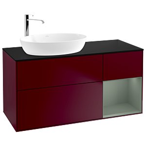 Villeroy und Boch Finion Waschtischunterschrank F932GMHB 120cm, Abdeckplatte black matt, Regale Olive matt lacquer, Peony Matt