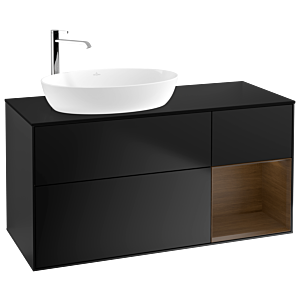 Villeroy und Boch Finion Waschtischunterschrank F932GNPD 120cm, Abdeckplatte black matt, Regale Walnut Veneer, Black matt lacquer