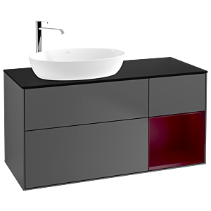 Villeroy und Boch Finion Waschtischunterschrank F932HBGK 120cm, Abdeckplatte black matt, Regale Peony matt lacquer, Anthracite matt