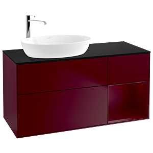 Villeroy und Boch Finion Waschtischunterschrank F932HBHB 120cm, Abdeckplatte black matt, Regale Peony matt lacquer, Peony Matt