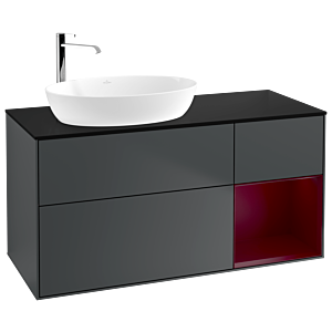 Villeroy und Boch Finion Waschtischunterschrank F932HBHG 120cm, Abdeckplatte black matt, Regale Peony matt lacquer, Midnight Blue Matt Lacquer
