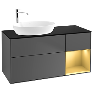 Villeroy und Boch Finion Waschtischunterschrank F932HFGK 120cm, Abdeckplatte black matt, Regale Gold matt lacquer, Anthracite matt