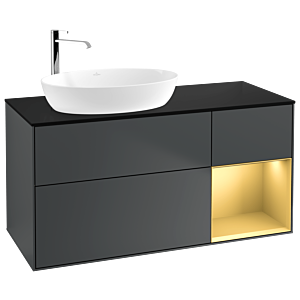 Villeroy et Boch Finion Villeroy et Boch F932HFHG 120cm, plaque de finition noir mat, étagères laqué or mat, Midnight Blue Matt Lacquer