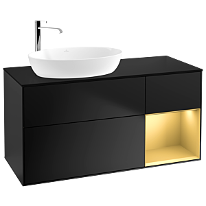 Villeroy und Boch Finion Waschtischunterschrank F932HFPD 120cm, Abdeckplatte black matt, Regale Gold matt lacquer, Black matt lacquer