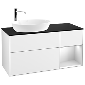 Villeroy und Boch Finion Waschtischunterschrank F932MTGF 120cm, Abdeckplatte black matt, Regale White matt lacquer, Glossy white lacquer