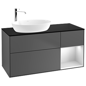 Villeroy und Boch Finion Waschtischunterschrank F932MTGK 120cm, Abdeckplatte black matt, Regale White matt lacquer, Anthracite matt