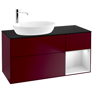 Villeroy et Boch Finion Villeroy et Boch F932MTHB 120cm, plaque de finition noir mat, étagères laqué blanc mat, Peony Matt