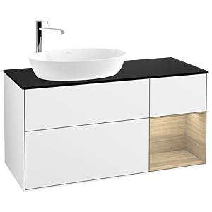 Villeroy et Boch Finion Villeroy et Boch F932PCGF 120cm, plaque de finition noir mat, étagères Oak Veneer , laqué blanc brillant