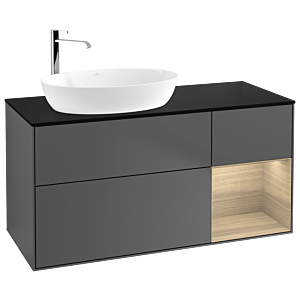 Villeroy und Boch Finion Waschtischunterschrank F932PCGK 120cm, Abdeckplatte black matt, Regale Oak Veneer, Anthracite matt
