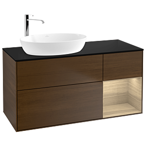 Villeroy und Boch Finion Waschtischunterschrank F932PCGN 120cm, Abdeckplatte black matt, Regale Oak Veneer, Walnut veneer