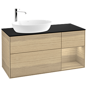 Villeroy und Boch Finion Waschtischunterschrank F932PCPC 120cm, Abdeckplatte black matt, Regale Oak Veneer, Oak Veneer