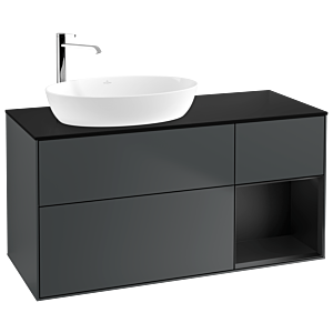 Villeroy et Boch Finion Villeroy et Boch F932PDHG 120cm, plaque de recouvrement noir mat, étagères laqué noir mat, Midnight Blue Matt Lacquer