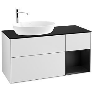 Villeroy et Boch Finion Villeroy et Boch F932PDMT 120cm, plaque de finition noir mat, étagères laqué noir mat, laqué blanc mat