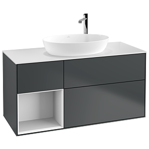 Villeroy et Boch Finion Villeroy et Boch F941GFHG 120cm, plaque de finition blanc mat, étagères laqué blanc brillant, Midnight Blue Matt Lacquer
