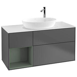 Villeroy and Boch Finion Villeroy and Boch Finion F941GMGK 120cm, cover plate white matt, shelves olive matt lacquer, anthracite matt