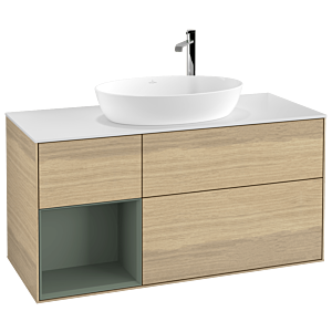 Villeroy and Boch Finion Villeroy and Boch Finion F941GMPC 120cm, cover plate white matt, shelves olive matt lacquer, Oak Veneer