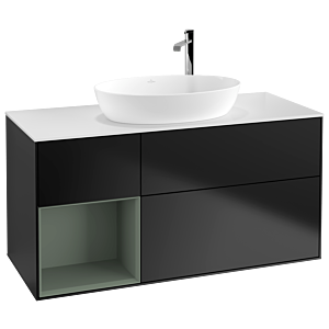 Villeroy und Boch Finion Waschtischunterschrank F941GMPD 120cm, Abdeckplatte white matt, Regale Olive matt lacquer, Black matt lacquer