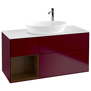 Villeroy et Boch Finion Villeroy et Boch F941GNHB 120cm, plaque de recouvrement blanc mat, étagères Walnut Veneer , Peony Matt