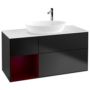 Villeroy et Boch Finion Villeroy et Boch F941HBPD 120cm, plaque de recouvrement blanc mat, étagères Peony laqué mat, laqué noir mat