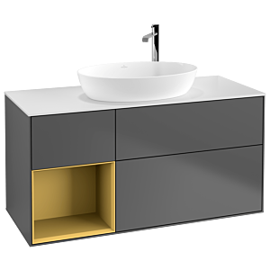 Villeroy et Boch Finion Villeroy et Boch F941HFGK 120cm, plaque de recouvrement blanc mat, étagères laqué or mat, anthracite mat
