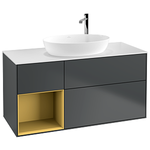 Villeroy et Boch Finion Villeroy et Boch F941HFHG 120cm, plaque de finition blanc mat, étagères laqué or mat, Midnight Blue Matt Lacquer