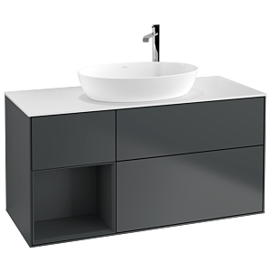 Villeroy et Boch Finion Villeroy et Boch F941HGHG 120cm, plaque de recouvrement blanc mat, étagères Midnight laqué mat, Midnight Blue Matt Lacquer