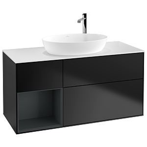 Villeroy und Boch Finion Waschtischunterschrank F941HGPD 120cm, Abdeckplatte white matt, Regale Midnight matt lacquer, Black matt lacquer