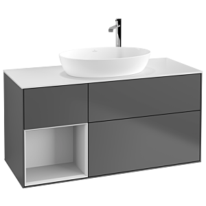 Villeroy und Boch Finion Waschtischunterschrank F941MTGK 120cm, Abdeckplatte white matt, Regale White matt lacquer, Anthracite matt