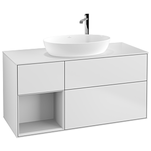 Villeroy et Boch Finion Villeroy et Boch F941MTMT 120cm, plaque de recouvrement blanc mat, étagères laqué blanc mat, laqué blanc mat