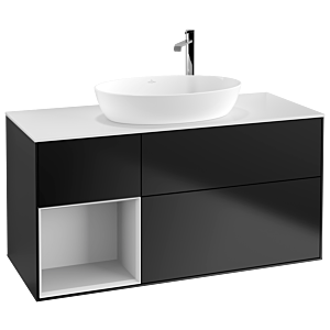 Villeroy und Boch Finion Waschtischunterschrank F941MTPD 120cm, Abdeckplatte white matt, Regale White matt lacquer, Black matt lacquer