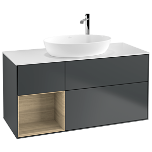 Villeroy et Boch Finion Villeroy et Boch F941PCHG 120cm, plaque de finition blanc mat, étagères Oak Veneer , Midnight Blue Matt Lacquer