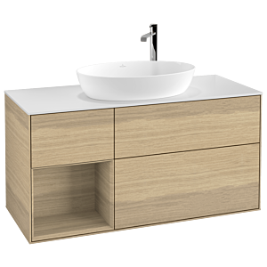 Villeroy und Boch Finion Waschtischunterschrank F941PCPC 120cm, Abdeckplatte white matt, Regale Oak Veneer, Oak Veneer