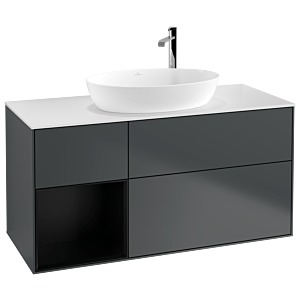 Villeroy und Boch Finion Waschtischunterschrank F941PDHG 120cm, Abdeckplatte white matt, Regale Black matt lacquer, Midnight Blue Matt Lacquer