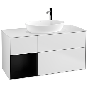 Villeroy et Boch Finion Villeroy et Boch F941PDMT 120cm, plaque de recouvrement blanc mat, étagères laqué noir mat, laqué blanc mat