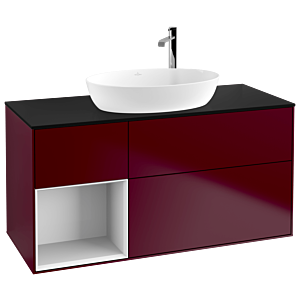 Villeroy und Boch Finion Waschtischunterschrank F942GFHB 120cm, Abdeckplatte black matt, Regale Glossy white lacquer, Peony Matt