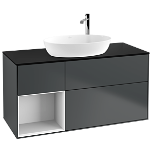 Villeroy und Boch Finion Waschtischunterschrank F942GFHG 120cm, Abdeckplatte black matt, Regale Glossy white lacquer, Midnight Blue Matt Lacquer