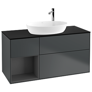 Villeroy und Boch Finion Waschtischunterschrank F942GKHG 120cm, Abdeckplatte black matt, Regale Anthracite matt lacquer, Midnight Blue Matt Lacquer