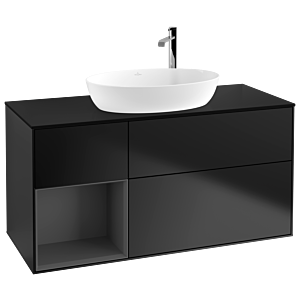 Villeroy und Boch Finion Waschtischunterschrank F942GKPD 120cm, Abdeckplatte black matt, Regale Anthracite matt lacquer, Black matt lacquer